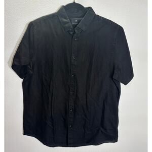 Vustra Black Linen Cotton Short Sleeve Button Up Shirt Mens Large
